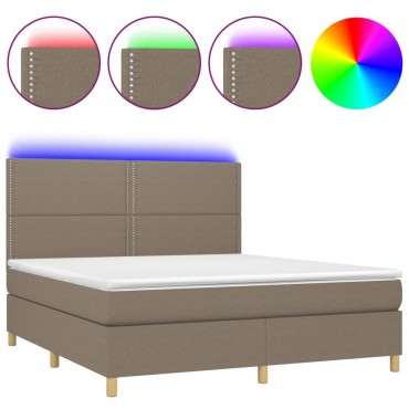 vidaXL Κρεβάτι Boxspring με Στρώμα & LED Taupe 180x200 εκ. Υφασμάτινο