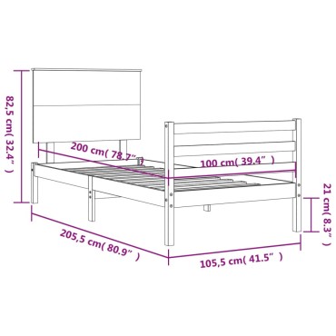 vidaXL Πλαίσιο Κρεβατιού με Κεφαλάρι 100 x 200 εκ. από Μασίφ Ξύλο