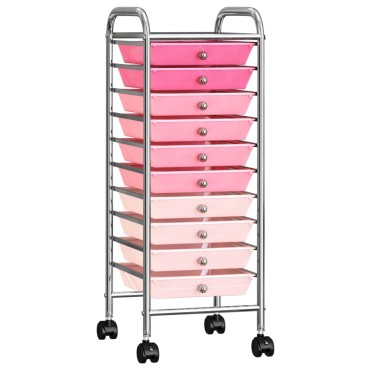 vidaXL Τρόλεϊ με 10 Συρτάρια Φορητό Ροζ Ομπρέ Πλαστικό