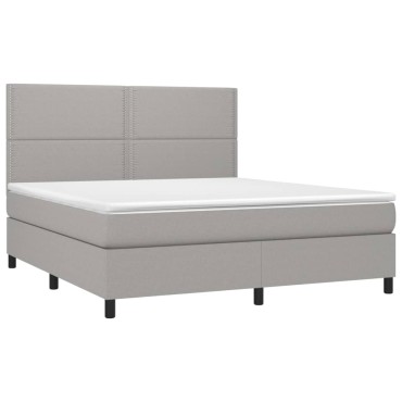 vidaXL Κρεβάτι Boxspring με Στρώμα & LED Αν.Γκρι 180x200εκ. Υφασμάτινο