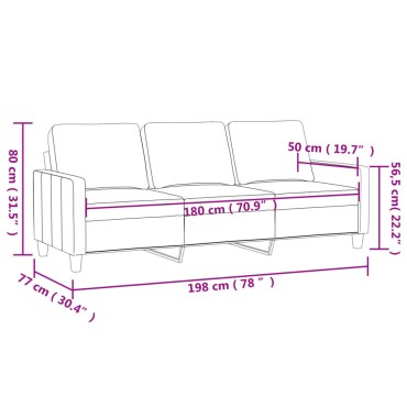 vidaXL Καναπές Τριθέσιος Κρεμ Βελούδινος 198x77x80cm 1 τεμ.