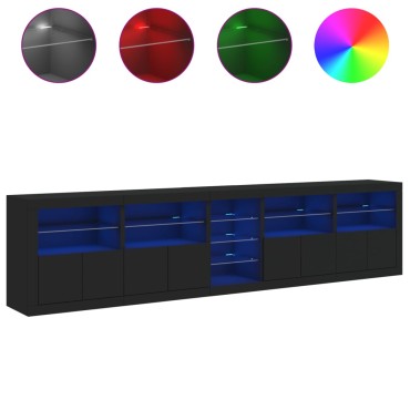 vidaXL Μπουφές με LED Μαύρος 283x37x67cm 1 τεμ.