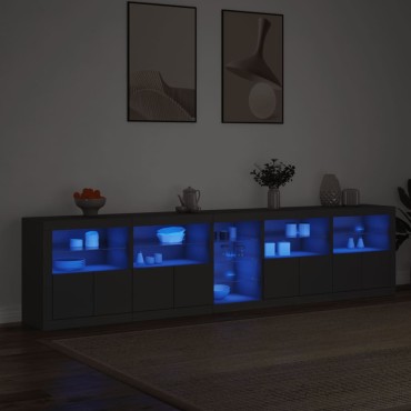 vidaXL Μπουφές με LED Μαύρος 283x37x67cm 1 τεμ.