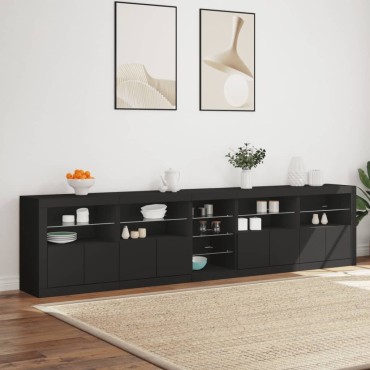 vidaXL Μπουφές με LED Μαύρος 283x37x67cm 1 τεμ.