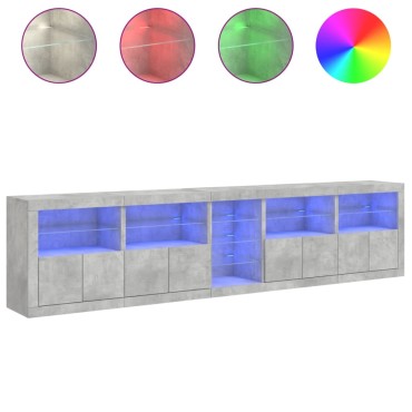 vidaXL Μπουφές με LED Γκρι Σκυροδέματος 283x37x67cm 1 τεμ.
