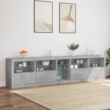 vidaXL Μπουφές με LED Γκρι Σκυροδέματος 283x37x67cm 1 τεμ.