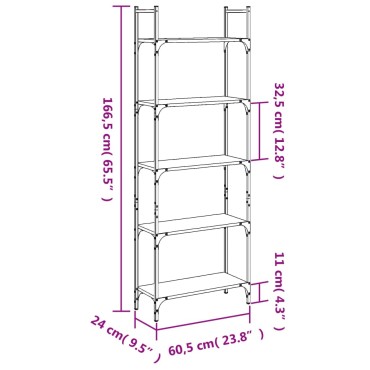 vidaXL Βιβλιοθήκη 5 Επιπέδων Καπν. Δρυς 60,5x24x166,5cm Επεξεργ. Ξύλο 1 τεμ.