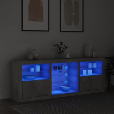 vidaXL Μπουφές με LED Γκρι Σκυροδέματος 181,5x37x67cm 1 τεμ.