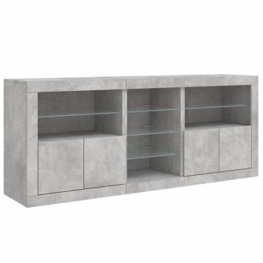 vidaXL Μπουφές με LED Γκρι Σκυροδέματος 181,5x37x67cm 1 τεμ.