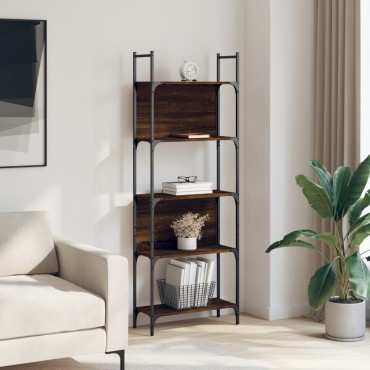 vidaXL Βιβλιοθήκη 5 Επιπέδων Καφέ Δρυς 60,5x24x166,5cm Επεξεργ. Ξύλο 1 τεμ.