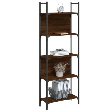 vidaXL Βιβλιοθήκη 5 Επιπέδων Καφέ Δρυς 60,5x24x166,5cm Επεξεργ. Ξύλο 1 τεμ.