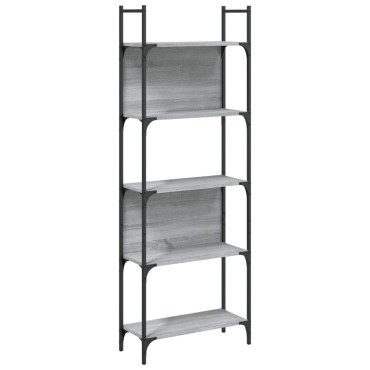 vidaXL Βιβλιοθήκη 5 Επιπέδων Γκρι Sonoma 60,5x24x166,5cm Επεξ. Ξύλο 1 τεμ.