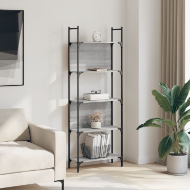 vidaXL Βιβλιοθήκη 5 Επιπέδων Γκρι Sonoma 60,5x24x166,5cm Επεξ. Ξύλο 1 τεμ.