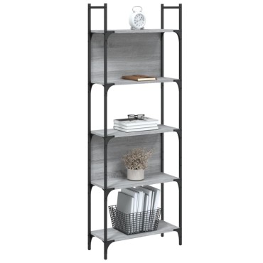 vidaXL Βιβλιοθήκη 5 Επιπέδων Γκρι Sonoma 60,5x24x166,5cm Επεξ. Ξύλο 1 τεμ.