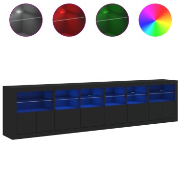 vidaXL Μπουφές με LED Μαύρος 283x37x67cm 1 τεμ.