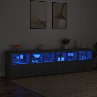 vidaXL Μπουφές με LED Μαύρος 283x37x67cm 1 τεμ.