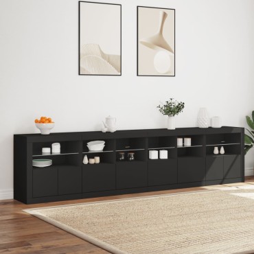 vidaXL Μπουφές με LED Μαύρος 283x37x67cm 1 τεμ.