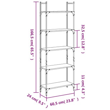 vidaXL Βιβλιοθήκη 5 Επιπέδων Sonoma Δρυς 60,5x24x166,5cm Επεξ. Ξύλο 1 τεμ.