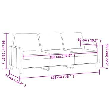vidaXL Καναπές Τριθέσιος Μαύρος Βελούδινος 198x77x80cm 1 τεμ.