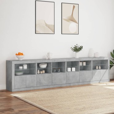 vidaXL Μπουφές με LED Γκρι Σκυροδέματος 283x37x67cm 1 τεμ.
