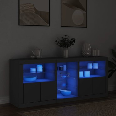 vidaXL Μπουφές με Φώτα LED Μαύρος 162x37x67cm 1 τεμ.