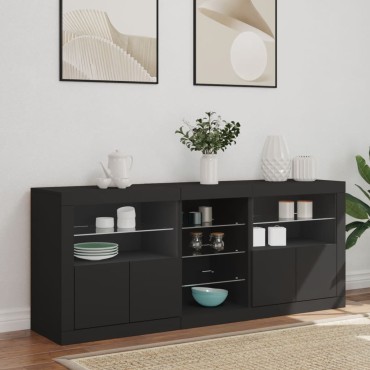 vidaXL Μπουφές με Φώτα LED Μαύρος 162x37x67cm 1 τεμ.