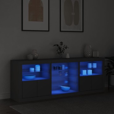 vidaXL Μπουφές με LED Μαύρος 181,5x37x67cm 1 τεμ.