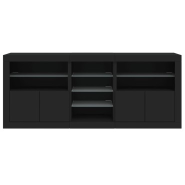 vidaXL Μπουφές με LED Μαύρος 181,5x37x67cm 1 τεμ.