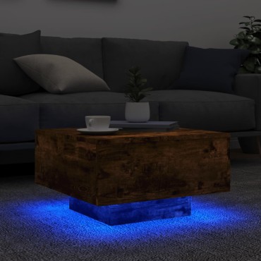 vidaXL Τραπεζάκι Σαλονιού με Φώτα LED Καπνιστή Δρυς 55x55x31cm 1 τεμ.