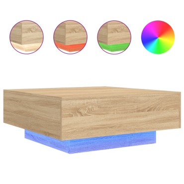 vidaXL Τραπεζάκι Σαλονιού με Φώτα LED Sonoma Δρυς 80x80x31cm 1 τεμ.