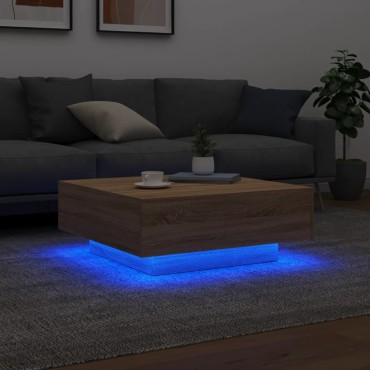 vidaXL Τραπεζάκι Σαλονιού με Φώτα LED Sonoma Δρυς 80x80x31cm 1 τεμ.