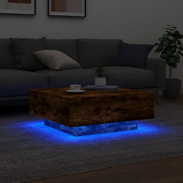 vidaXL Τραπεζάκι Σαλονιού με Φώτα LED Καπνιστή Δρυς 80x80x31cm 1 τεμ.