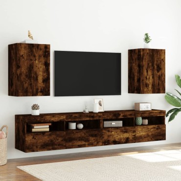 vidaXL Έπιπλα Τοίχου Τηλ. 2 τεμ. Καπνιστή Δρυς 40,5x30x60cm Επεξ. Ξύλο