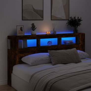 vidaXL Κεφαλάρι Κρεβατιού με LED Καπνιστή Δρυς 200x18,5x103,5 εκ 1 τεμ.