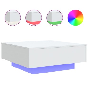 vidaXL Τραπεζάκι Σαλονιού με Φώτα LED Λευκό 80x80x31cm 1 τεμ.
