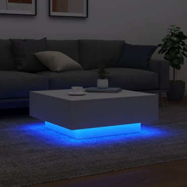 vidaXL Τραπεζάκι Σαλονιού με Φώτα LED Λευκό 80x80x31cm 1 τεμ.