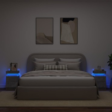 vidaXL Κομοδίνα με Φώτα LED 2 τεμ. Γκρι Σκυροδέματος 35x39x55cm