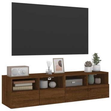 vidaXL Ντουλάπια Τοίχου Τηλ. 2 τεμ. Καφέ Δρυς 60x30x30cm Επεξ.Ξύλο