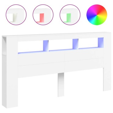 vidaXL Κεφαλάρι Κρεβατιού με LED Λευκό 200x18,5x103,5cm Επεξεργ. Ξύλο 1 τεμ.