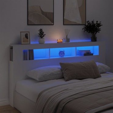 vidaXL Κεφαλάρι Κρεβατιού με LED Λευκό 200x18,5x103,5cm Επεξεργ. Ξύλο 1 τεμ.