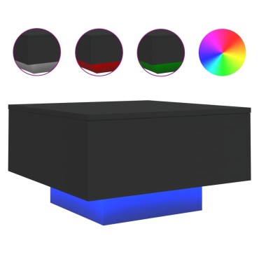 vidaXL Τραπεζάκι Σαλονιού με Φώτα LED Μαύρο 55x55x31cm 1 τεμ.