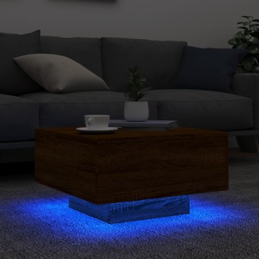 vidaXL Τραπεζάκι Σαλονιού με Φώτα LED Καφέ Δρυς 55x55x31cm 1 τεμ.