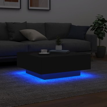 vidaXL Τραπεζάκι Σαλονιού με Φώτα LED Μαύρο 80x80x31cm 1 τεμ.