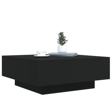 vidaXL Τραπεζάκι Σαλονιού με Φώτα LED Μαύρο 80x80x31cm 1 τεμ.