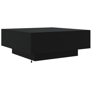 vidaXL Τραπεζάκι Σαλονιού με Φώτα LED Μαύρο 80x80x31cm 1 τεμ.