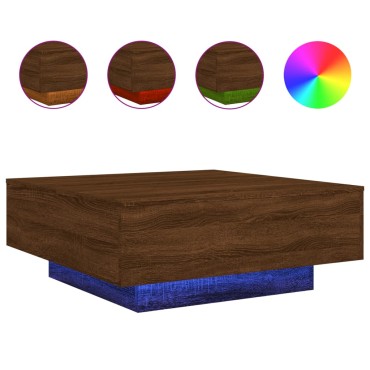 vidaXL Τραπεζάκι Σαλονιού με Φώτα LED Καφέ Δρυς 80x80x31cm 1 τεμ.