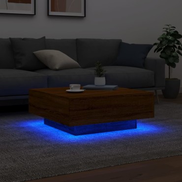 vidaXL Τραπεζάκι Σαλονιού με Φώτα LED Καφέ Δρυς 80x80x31cm 1 τεμ.