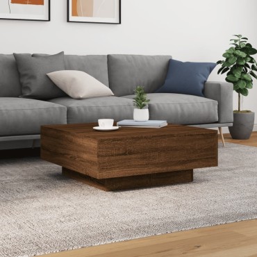 vidaXL Τραπεζάκι Σαλονιού με Φώτα LED Καφέ Δρυς 80x80x31cm 1 τεμ.