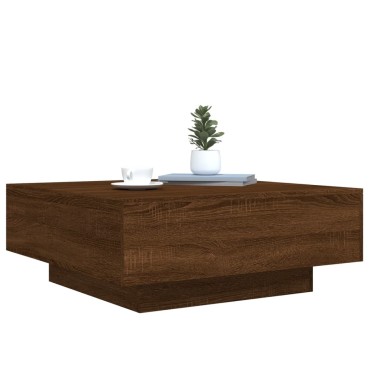 vidaXL Τραπεζάκι Σαλονιού με Φώτα LED Καφέ Δρυς 80x80x31cm 1 τεμ.
