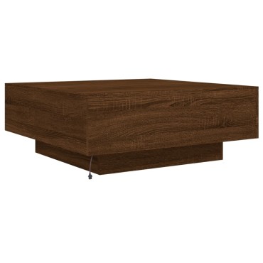 vidaXL Τραπεζάκι Σαλονιού με Φώτα LED Καφέ Δρυς 80x80x31cm 1 τεμ.